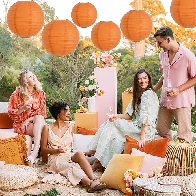 BEISHIDA 12 Inch Orange Paper Lanterns 6Packs Hanging Round Chinese Lantern | Paper lanterns party decorations,Chinese/Japanese Paper Lanterns,Birthday,Wedding,Christmas,Home decorative outdoor