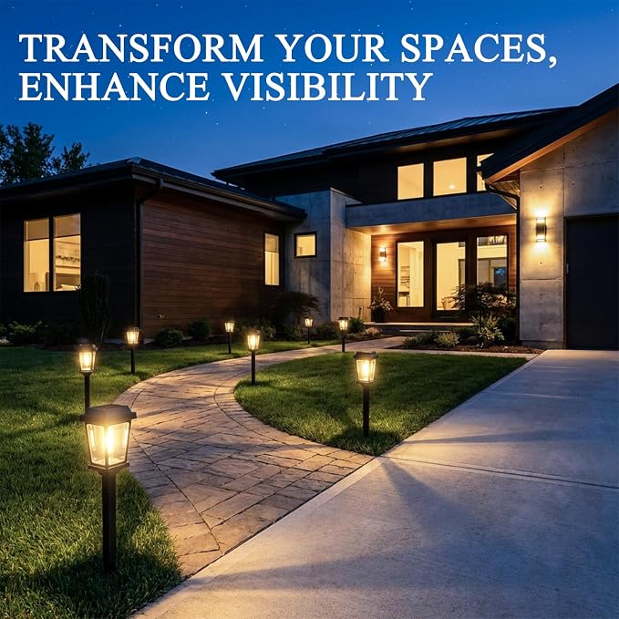 12 Pack Solar Lights Outdoor, Modern Solar Pathway Lights Outdoor, Waterproof Auto On/Off Garden Lights for Yard, Landscape Path, Walkway, Driveway Decor (3000K Warm White)