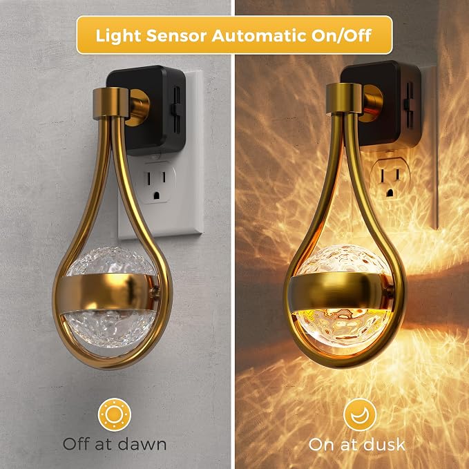 L LOHAS LED Night Lights Plug Into Wall, 2 Pack Star Projector Nightlight | Dusk to Dawn Sensor, 3000K Soft White, 330°Rotating Globe Night Light for Bedroom, Hallway, Home Decor, Gaming Room