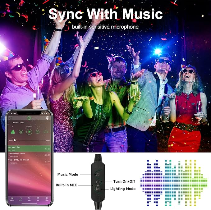 RGB LED Strip Lights 10ft/6 Pre-cut 1.64ft for 43-65 Inch TV Backlight | Color Changing Strip Light Music Sync, Remote,App Control,USB Powered Bias LED Lighting for Gaming Bedroom PC Monitor Cabinet