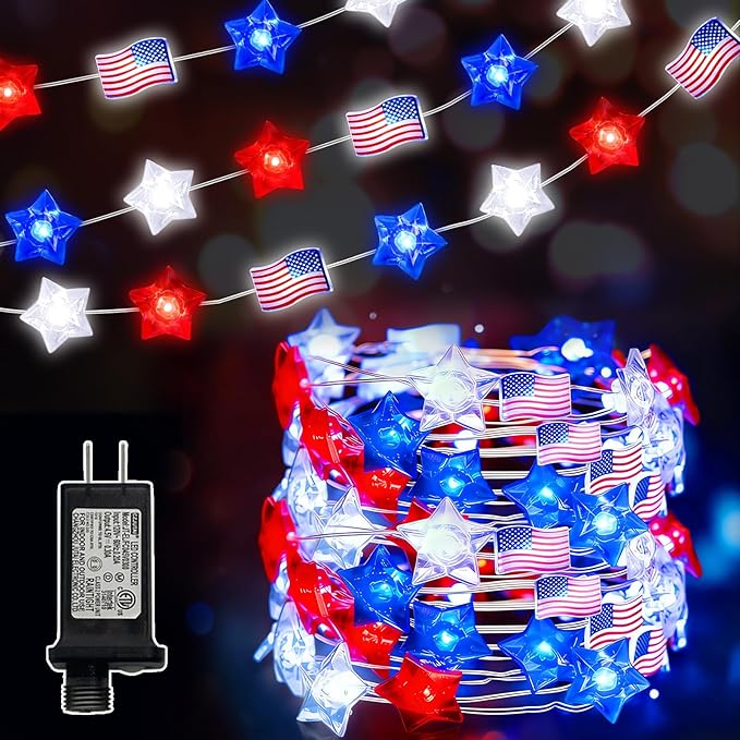 Red White and Blue Patriotic String Lights, 33FT 100 LED Plug in Fairy Lights with 16 Lighting Modes & Timer, 4th of July Decorations for Independence Day Memorial Day Home Garden Decor