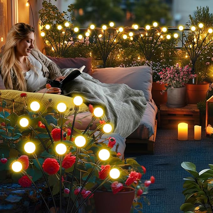 Solar Garden Lights Outdoor Waterproof, Swaying Firefly Light, Garden Decor | 2 Pack Solar Firefly Lights, Auto On/Off Decor for Yard, Patio, Pathway and Lawn, Gifts for Women, Christmas Decor