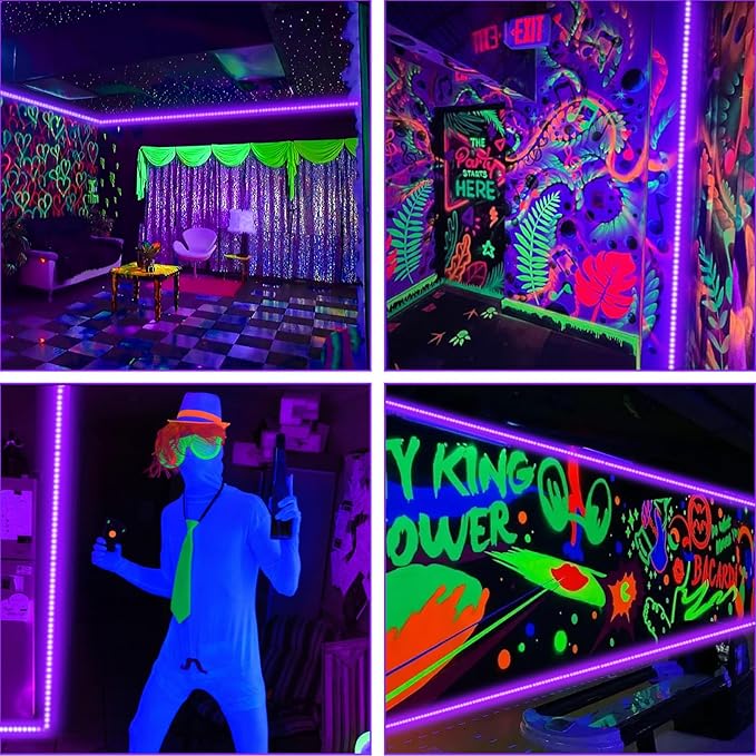 66 Foot Black Light Strip & Remote, 1200LEDs, Dimmable 12V Flexible Black Lights for Glow Party, Bedroom, Halloween, Fluorescent Tapestry Poster, 3 Lighting Modes, Non-Waterproof