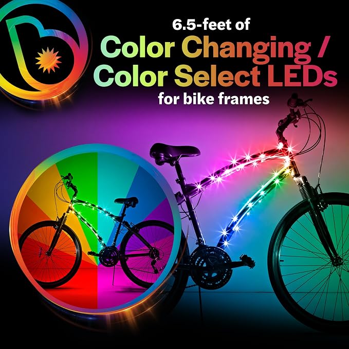 Brightz CosmicBrightz LED Bike Frame Rope Light - 6.5-Foot String Rope - Battery-Powered with On/Off Switch - Ultra Bright Color Keeps Your Ride Fun and Safe for Kids, Teens, & Adults
