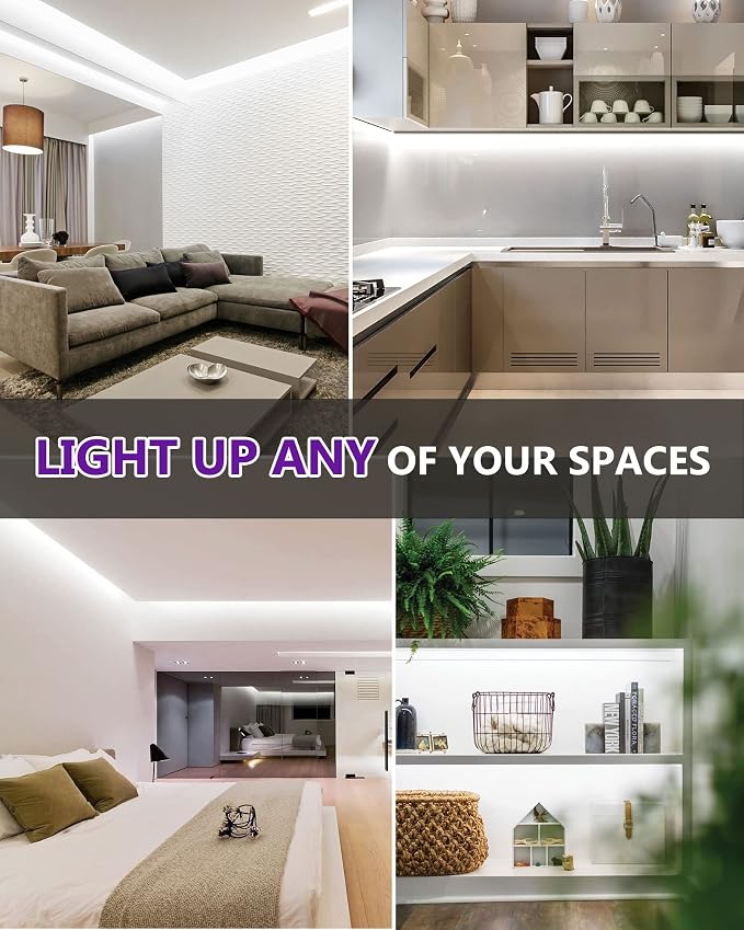 HitLights White COB LED Strip Lights 5000K, 16.4ft 12V Tape, UL Listed | 2640 LEDs, 426 lm/ft, CRI 90+, IP30, High Density, Cuttable, Rope Lighting for Kitchen Cabinets, Power Source Not Included