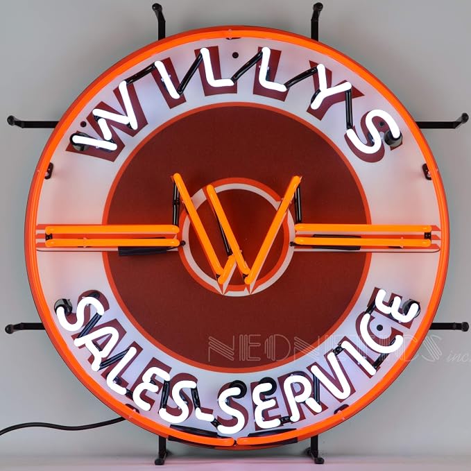 Jeep Willys Sales Service NEON Sign with real glass tubes, 24 inch diameter, 5JEEPW