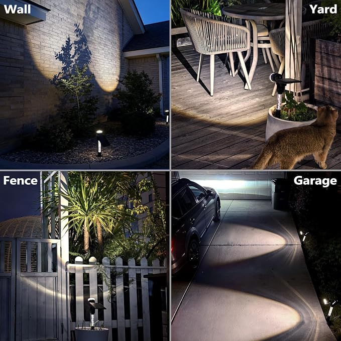 DenicMic Solar Spot Lights Outdoor Waterproof 5000K Lens LED Spotlights | Adjustable Angel Long Range Solar Lights Outdoor for Yard Garden Patio Wall Tree Landscape, Acrylic Lighted Pole, 4 Pack