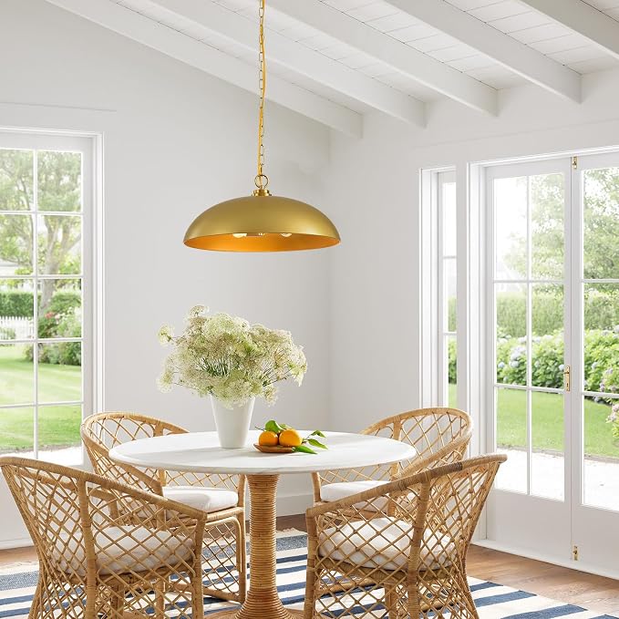 20in Gold Dome Pendant Light 3-Light Kitchen Island Dining Room | Industrial Brass Large Oversized Pendant Lights Chandelier Ceiling Hanging Lighting for Kitchen Island Dining Room Over Table
