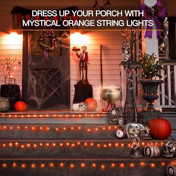 Orange Halloween Fairy Lights Battery Operated, 66ft 200 LED Copper Wire Twinkle Lights Waterproof, String Lights with Remote for Bedroom, Party, Yard, Door, Garland, Tree Decorations