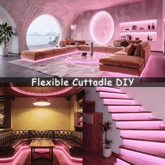 40 FT Pink Led Lights Strip Decor Rope Lights Easy DIY Princess Bedroom Cuttable Strip Lights for Baby Room Bathroom Living Room Kitchen Ceiling Wall Vanity Mirror Decoration