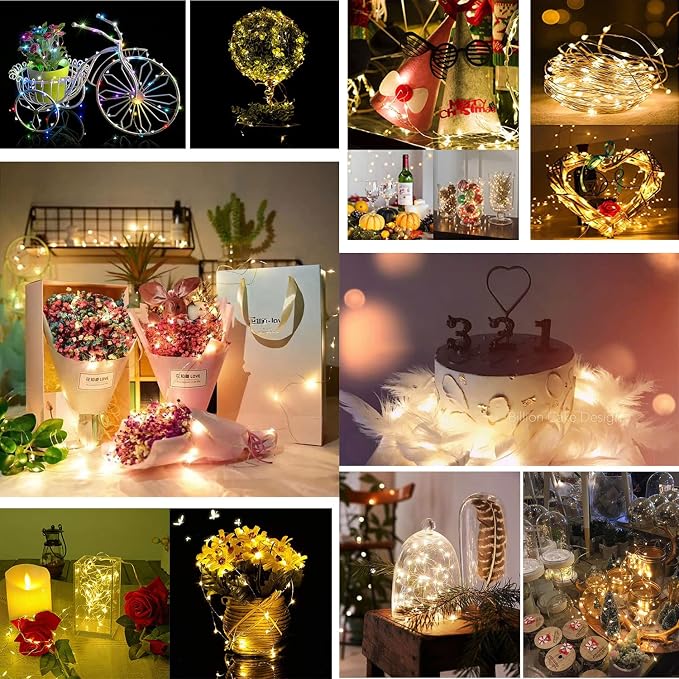 Fairy Lights Battery Operated,24 Packs 9.8FT 30LEDs+ 6 Replacement Batteries Firefly Lights Copper Wire String Lights(NO Timer) for Bedroom Wedding Mason Jar Dorm Decor(Warm White)