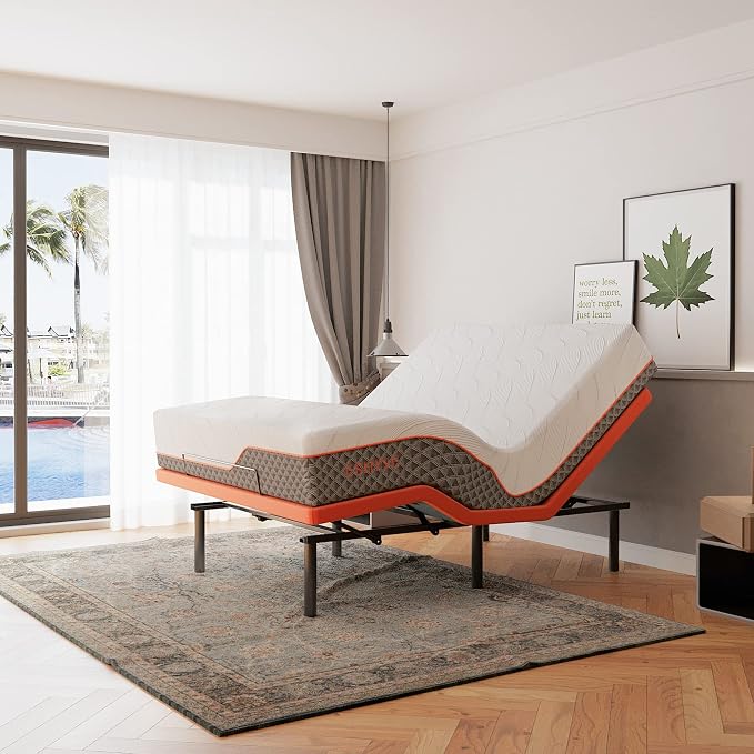 Queen Adjustable Bed - 12“ Luxury Memory Foam Hybrid Mattress, 3000 Series | (Medium), 609 Pocket Springs, 5 Minutes Installation, 609 Independent Pocket Springs, Massage