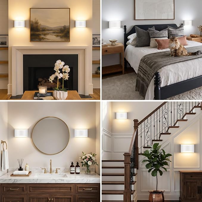Battery Operated Wall Sconce Set of 2, Rechargeable Wall Lights | White Wireless Wall Mount Lights 3000K Bulbs, Touch & Remote Control, Clear Glass, Cordless Dimmable Indoor Lamp for Bedroom