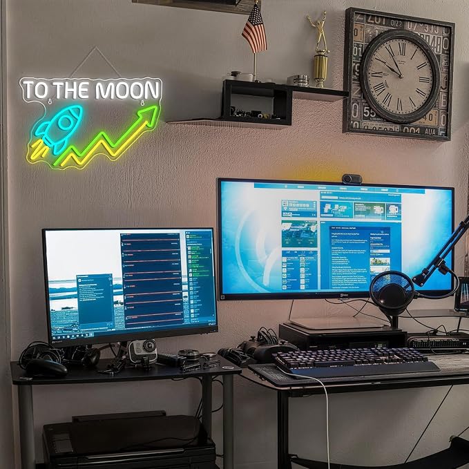 Stock Neon Sign Day Trading Accessories Stock Market Decor for Game Room Neon Light To The Neon Desk Setup Crypto Ticker Display Green Candle LED Light Sign Finance Gifts for Man Day Traders