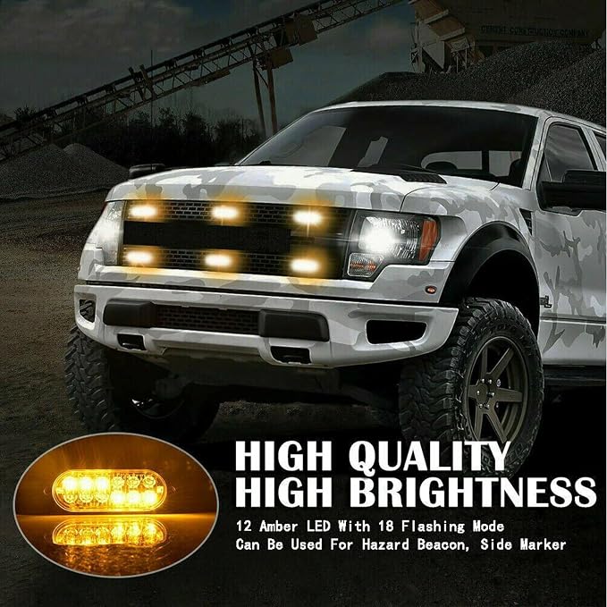 4-Pack Aluminum LED Strobe Lights– Amber/White Dual-Color Warning Lights | 12 LEDs Per Light, 18 Flash & Steady Modes, IP65 Waterproof, Emergency Flashing Construction Caution Lights for Truck Car ATV