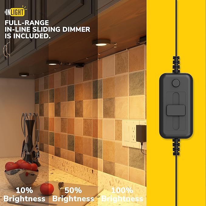 GETINLIGHT 2.75" Under Cabinet LED Puck Lights Kit, Plug-in 12V Set with in-Line Dimmer, 3000K Warm White, Recessed or Surface Mount, ETL Listed, 3-Pack, IN-0102-3-WH