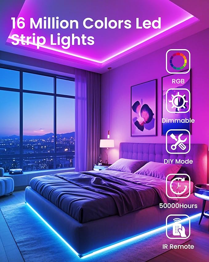 VOLIVO LED Strip Lights for Bedroom 200ft(2 Rolls of 100 ft), Smart Bluetooth RGB Light Strips with App Control & Music Sync, Color Changing LED Lights for Room, Home, Party Decor | 2 Rolls 100ft, Smart Bluetooth App Control, Music Sync, Party Home Decor