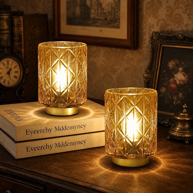 ULAROOM 2 Pack Battery Operated Decorative Lamp,Amber | Cordless Samll Battery Accent Lamp with Timer for Bedside,Warm White Cozy Ambient Table Lamps for Shelf/Entryway/Table Decor