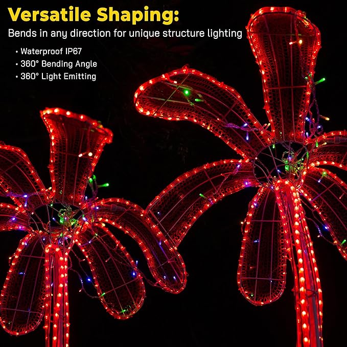 WYZworks 1656LEDs, 150ft LED Outside Rope Lights, Waterproof Permanent Outdoor ETL Certified Connectable Clear Tube, Christmas Palm Tree Holiday Decorative Landscape Patio Accent Lighting - Red