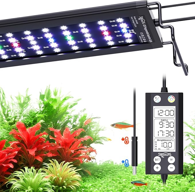 SEAOURA WRGB DIY Aquarium Light for 48-54in Freshwater Fish Tank | high PAR full spectrum, 9 colors+20 dimming, 3 timers+memory, temp alarm, adjustable bracket, aluminum shell, SR-659