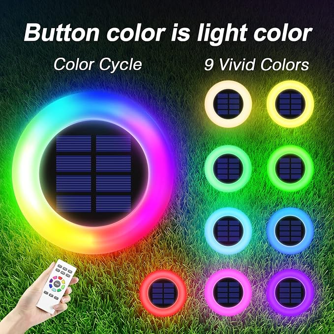 Solar Lights Outdoor Color Changing, Colorful Solar Garden Lights for Outside, 2 Pack Multicolored Solar Pathway Lights Auto On/Off, Yard Lights for Lawn/Walkway/Driveway