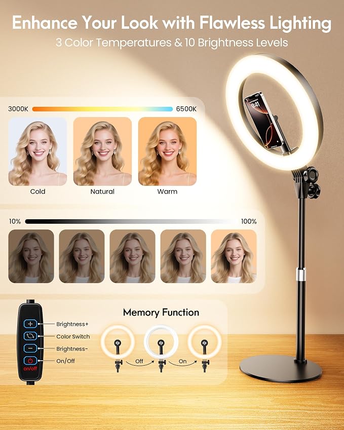 Upgrade 10.5" Ring Light for Desk with Magnetic Phone Holder for Computer | 30 Light Modes, Zoom Lighting for Computer, Desk Light for Video Conference, Circle Light for Video Recording, Streaming