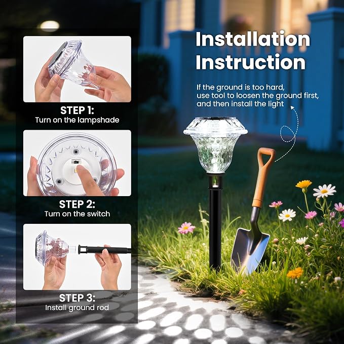 Solar Pathway Lights, Acrylic Garden Lights Outdoor Decor 6 Pack | Solar Lights Outdoor Waterproof IP65, Landscape Lighting, Garden Decorations for Walkway, Driveway, Yard, Lawn (Cold White)