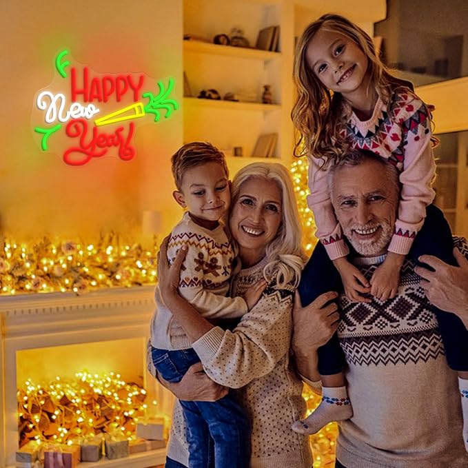 GNVETZLL Happy New Year Neon Sign for Wall Decor Dimmable Colorful New Year LED Light Sign for Bar Party Celebrate New Year Christmas Decoration(15.75 * 12.6In)
