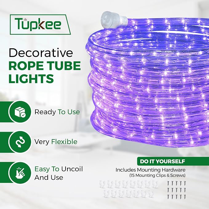 LED UV Black Light Rope Light, 24 Feet, 10MM Diameter for Glow Party | UV Blacklight for Fluorescent Glow Parties, Birthday, Halloween, Stage Decoration, Indoor Outdoor, 144 Ultraviolet LED Bulbs