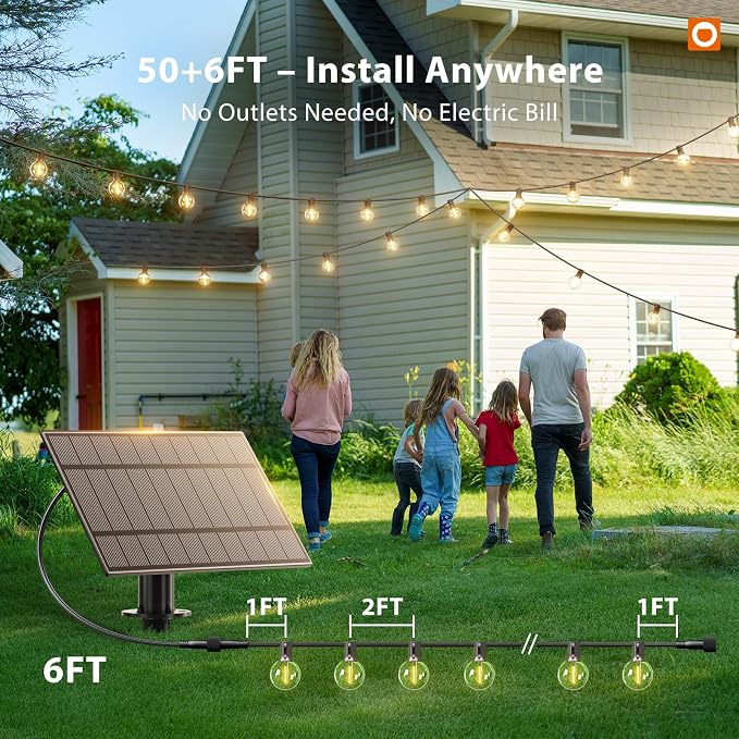 addlon 50FT 27LED Solar String Lights Outdoor Waterproof with Remote, USB | Shatterproof Outdoor Lights, Dimmable Timer, 3 Modes, Solar Powered Patio Lights for Outside, Backyard Garden Camping Pergola