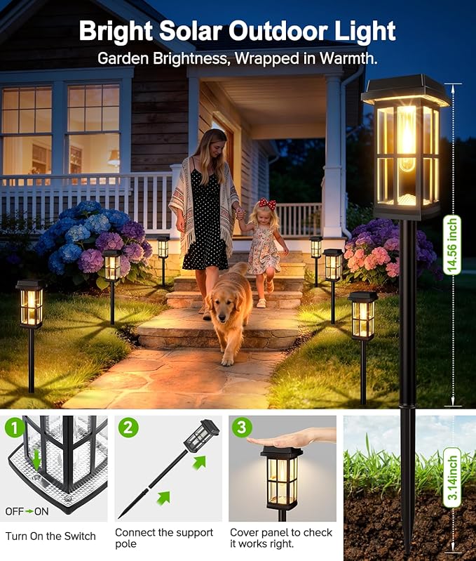 Ahaorigin 8 Pack Solar Pathway Lights Outdoor, 2 Lighting Modes Waterproof Solar Lights Outdoor, Sturdy Metal Rods, Brighter Up to 15Hrs Outdoor Path Lights for Yard Garden Walkway Driveway Sidewalk