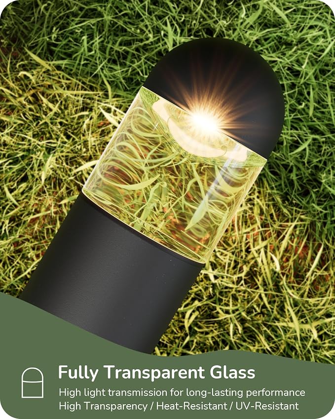 EDISHINE Low Voltage Landscape Lighting Glass Aluminum 10 Pack | 12V 3W 3000K, 50,000Hrs, CRI 80, Weatherproof Pathway Lights for Garden, Yard, Driveway, Black