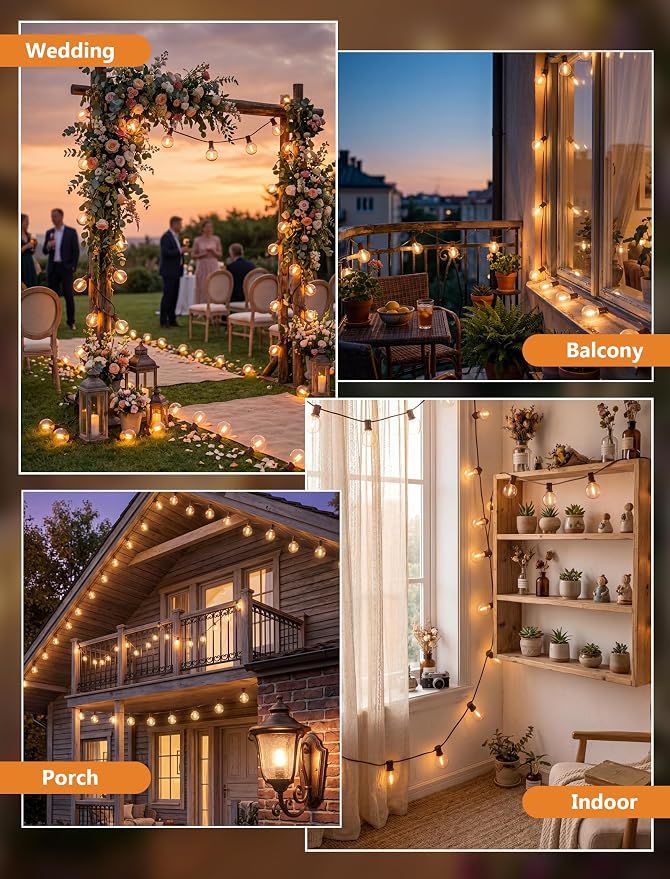 25FT LED G40 Outdoor String Lights with 25 Shatterproof Bulbs, Brown Wire | Waterproof Patio Globe Lights, Connectable Dimmable Outdoor Hanging Lights for Backyard Porch Garden Deck Bistro, Warm White