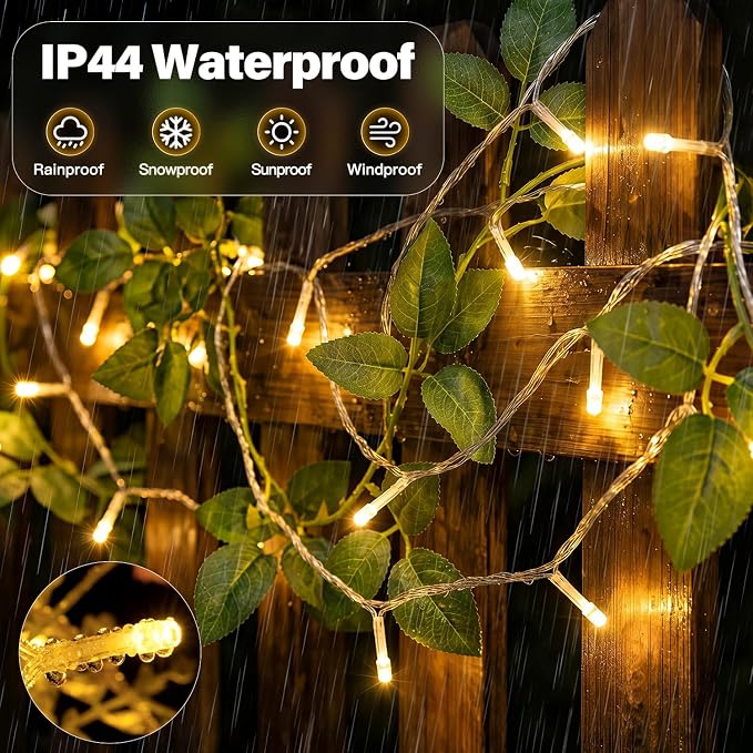 Ollny Fairy Lights Battery Operated 2 Pack, Total 200 LED 66 FT Battery String Lights, Waterproof LED Light with 8 Modes, Bedroom Indoor Outdoor Classroom Party Decorations, Warm White