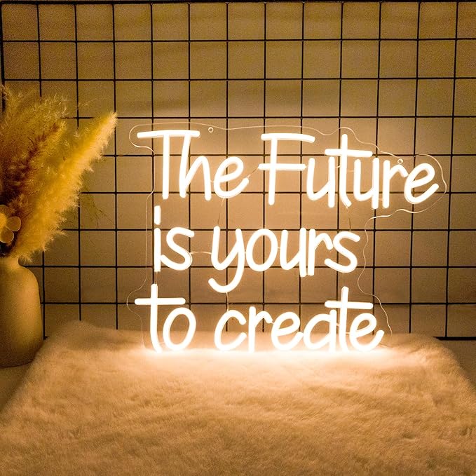 Neon Lights for Wall Decor - The Future Is Yours to Create Neon Signs for Bedroom, Led Sign for Classroom, Dorm, Office, Dimmable Switch USB Power, Adhesive Hook Included