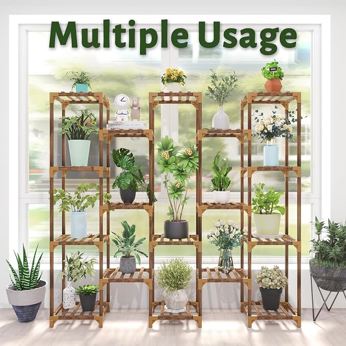 Plant Stand Indoor Outdoor, Tall Plant Shelf for Multiple Plants, 17 Tiers Large Plant Rack Wood Plant Holder Plant Shelves for Room Corner Balcony Garden Patio