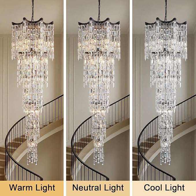 79" Long Crystal Chandelier for High Ceilings, 21-Light Modern Large Foyer Chandelier for Staircase Entryway Living Room, Luxury K9 Crystal Tiered Ceiling Light Fixture Black