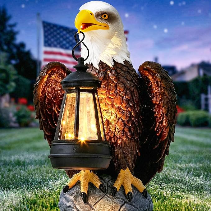 YDKOJGW American Bald Eagle Garden Statue with Solar Light,Outdoor Decor Sculpture,Perfect for Patio,Yard,Porch,Balcony,Distinctive Bald Eagle Home Decor,250 Anniversary USA Gift for Men Father