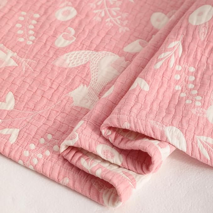NTBAY 3 Layer Oversized Muslin Toddler Blanket, 45 x 60, Pink Owl | Muslin Cotton Outer Layers with Light Thermal Fiber Fill, Reversible Blanket for Daycare, Travel, Naps, and Supervised Use
