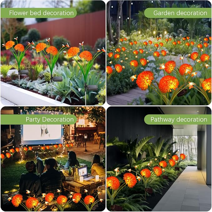 Solar Garden Lights, 6 Pack Swaying Bee Lights with Flowers, Waterproof Firefly Light Outdoor for Garden Patio Yard Pathway Decoration, Gifts for Women Mother's Day