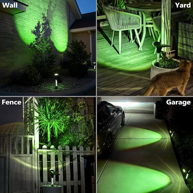 DenicMic Solar Halloween Lights Outdoor Waterproof Green Lens LED 4 Pack | Adjustable Angel Solar Spot Lights Outdoor for Yard Garden Patio Wall Tree Landscape Spotlights, Acrylic Lighted Pole