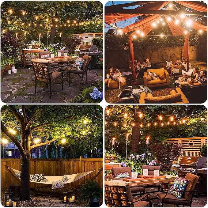 Outdoor String Lights Commercial Grade 96ft Waterproof with 30 S14 Shatterproof Dimmable LED Bulbs, Heavy Duty Hanging Lights for Patio Garden Backyard Decoration, 2W 2x48ft Strands