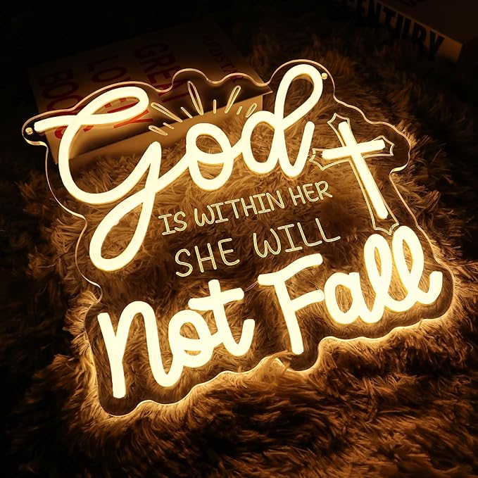 God Is Within Her Neon Sign for Wall Decor Dimmable Christian Led Sign for Bedroom Inspirational Neon Light for Church Home Party Christams Decoration Religious Gift