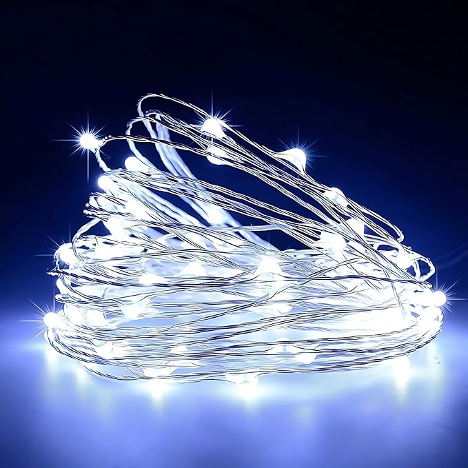 Timer Led String Light,1 Pack Mini Battery Powered Silver Wire Starry Fairy Lights,Battery Operated Lights for Bedroom,Christmas,Parties,Wedding,Christmas Gift Decoration(5m/16ft Cold White)