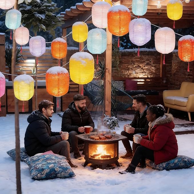 10PCS Paper Lanterns Chinese New Year Spring Festival Lantern 6inches Variety Color with LED Lights, Hanging Valentines Lanterns with Tassels Walking Sticks for Wedding Dinner Birthday Party Decor