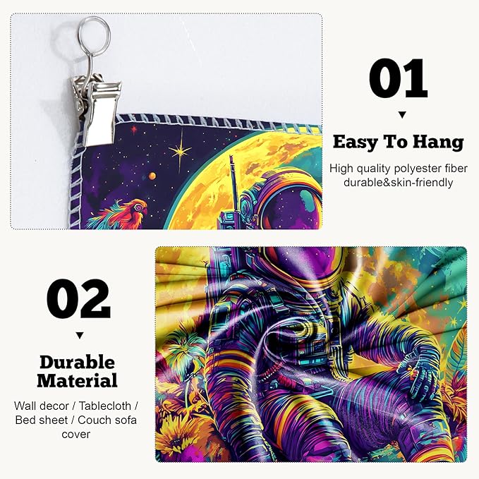 BVBOX Blacklight Space Astronaut Tapestry UV Reactive Galaxy Planet Glow in Dark Tapestries Black Light Poster Neon Wall Hanging Art for bedroom Living Room (Astronaut & Moon-3M)