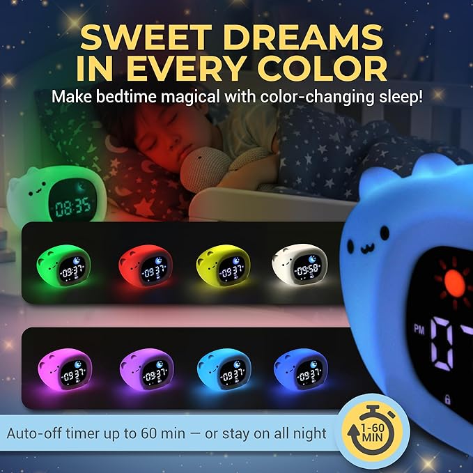 Bumble & Bright Kids Sleep Trainer with App Control - OK to Wake Clock for Kids Ages 4+, Color-Changing Night Light, Alarm & Sound Machine, Simple 1-Routine Setup, Free App, USB-C