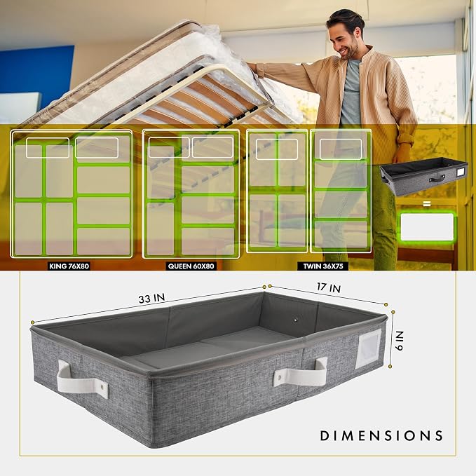 Under Bed Storage, Large 2pc with Lid, Light Gray | Drawer-style pull-out design, Fits blankets, clothes, fabric & shoes, Bins with lids, Bedroom & closet storage