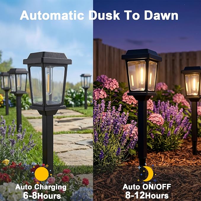 12 Pack Solar Lights Outdoor, Modern Solar Pathway Lights Outdoor, Waterproof Auto On/Off Garden Lights for Yard, Landscape Path, Walkway, Driveway Decor (3000K Warm White)