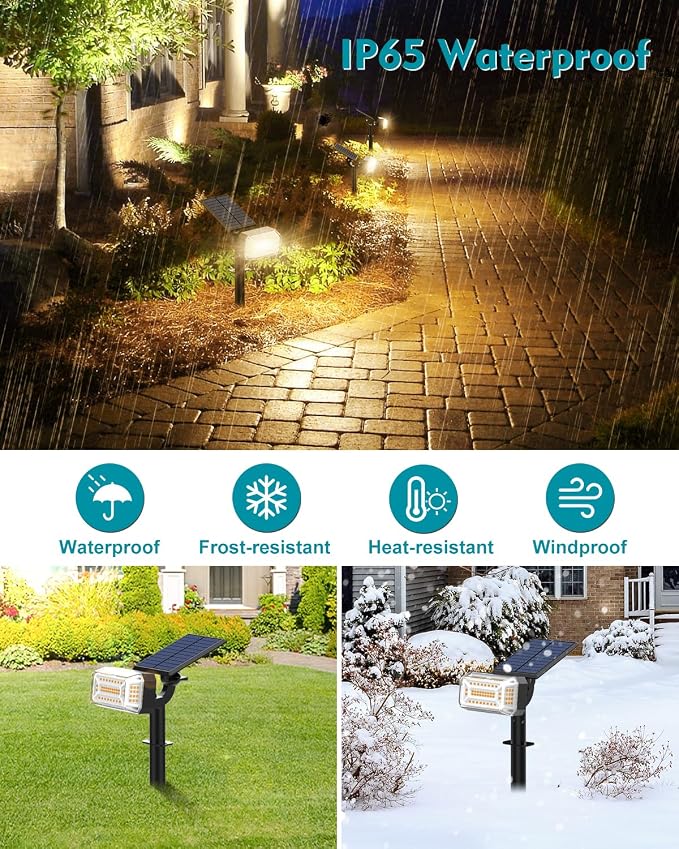 102 LEDs Solar Spot Lights Outdoor, 6 Pack Warm White Solar Spotlights | 4 Modes, Waterproof IP65, Adjustable Light & Panel Landscape Flood Powered Lights for Yard Garden Pathway Wall